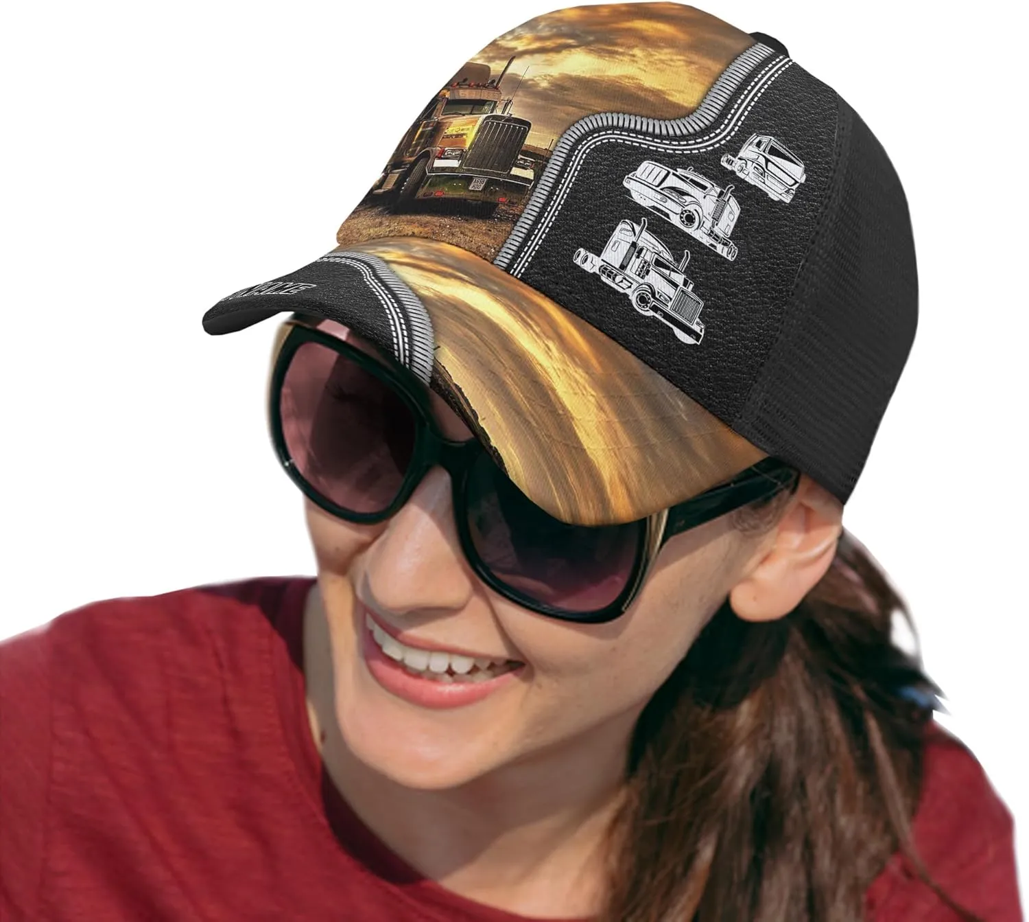 Fashion Trucker Mesh Trucker Hats Personalized Semi Truck and Leather Pattern Netback Cap for Truck Driver