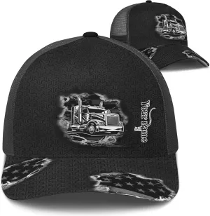Fashion Trucker Mesh Trucker Hats Personalized Semi Truck and Leather Pattern Netback Cap for Truck Driver