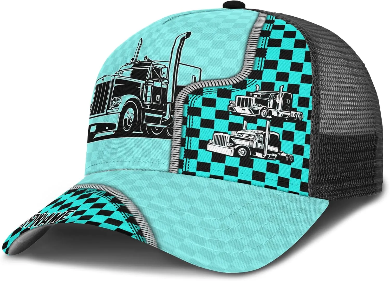 Fashion Trucker Mesh Trucker Hats Personalized Semi Truck and Leather Pattern Netback Cap for Truck Driver