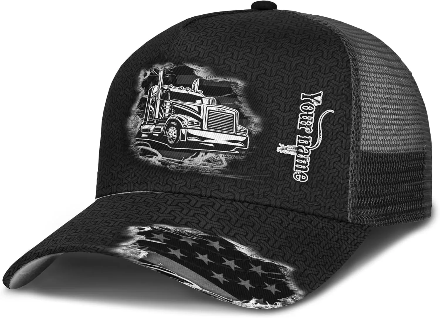 Fashion Trucker Mesh Trucker Hats Personalized Semi Truck and Leather Pattern Netback Cap for Truck Driver