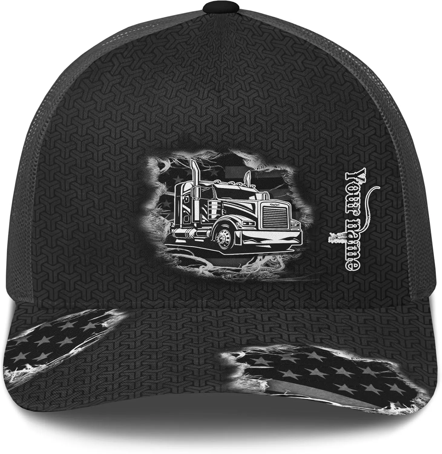 Fashion Trucker Mesh Trucker Hats Personalized Semi Truck and Leather Pattern Netback Cap for Truck Driver