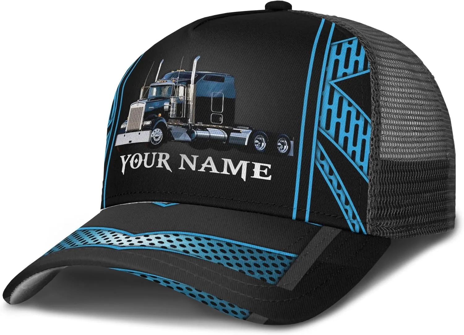 Fashion Trucker Mesh Trucker Hats Personalized Semi Truck and Leather Pattern Netback Cap for Truck Driver