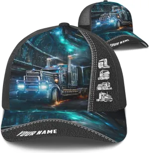 Fashion Trucker Mesh Trucker Hats Personalized Semi Truck and Leather Pattern Netback Cap for Truck Driver