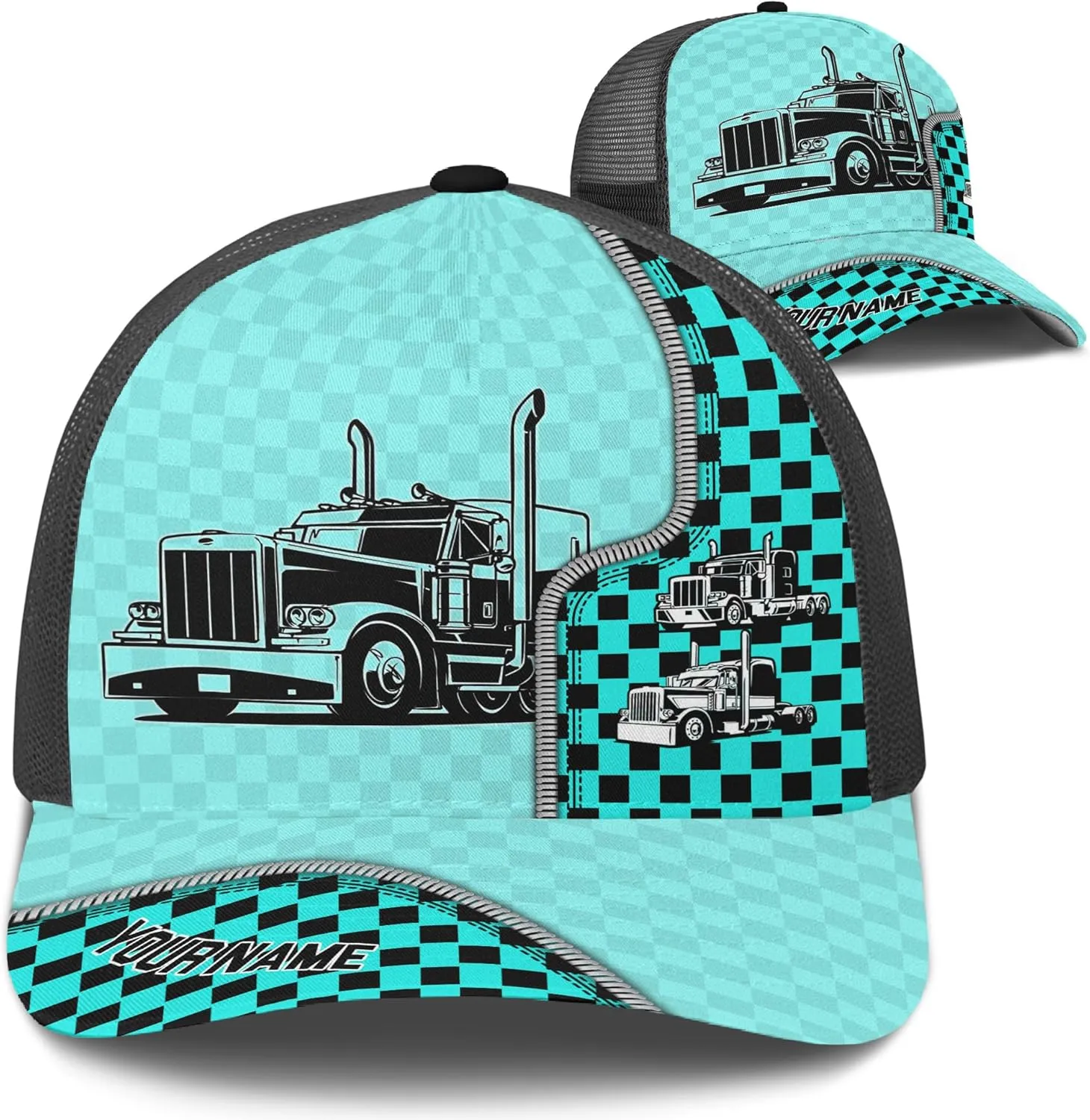 Fashion Trucker Mesh Trucker Hats Personalized Semi Truck and Leather Pattern Netback Cap for Truck Driver