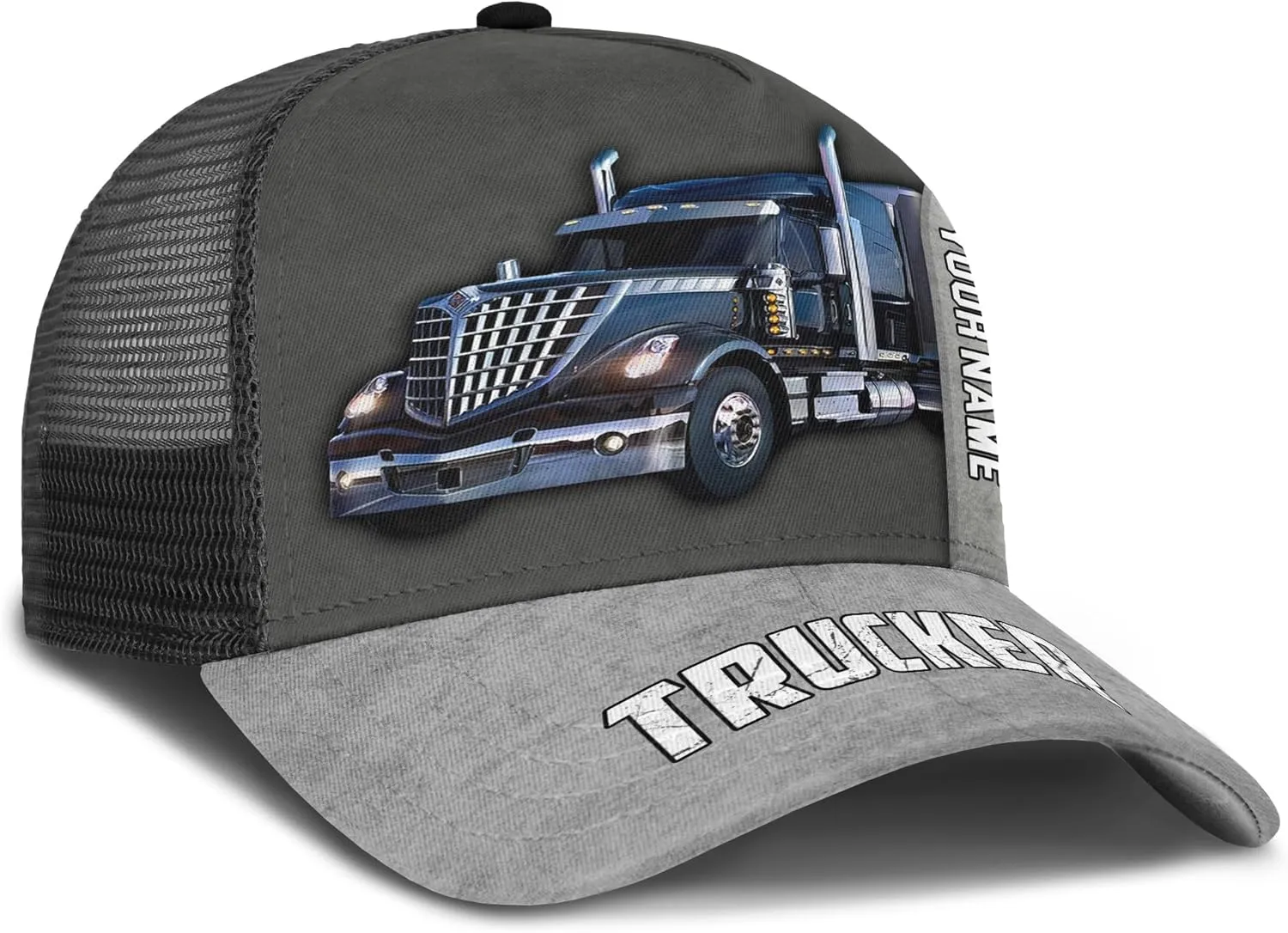 Fashion Trucker Mesh Trucker Hats Personalized Semi Truck and Leather Pattern Netback Cap for Truck Driver