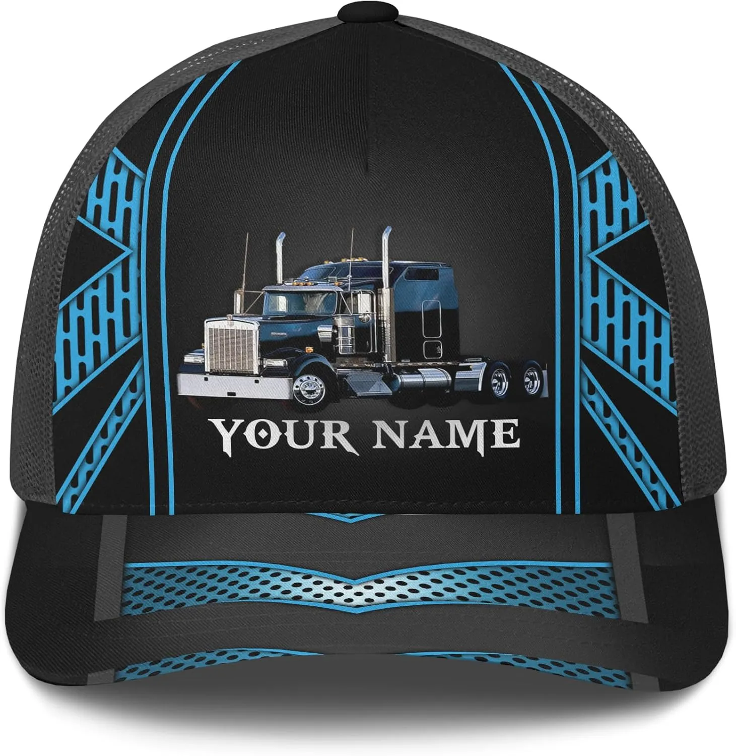 Fashion Trucker Mesh Trucker Hats Personalized Semi Truck and Leather Pattern Netback Cap for Truck Driver