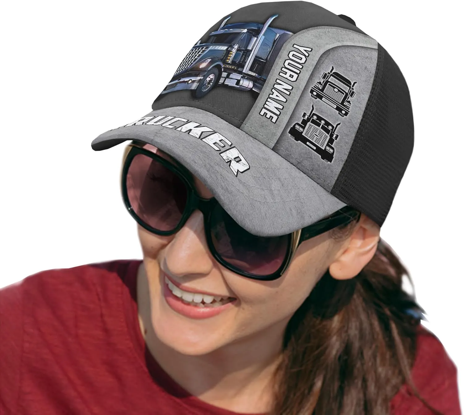 Fashion Trucker Mesh Trucker Hats Personalized Semi Truck and Leather Pattern Netback Cap for Truck Driver