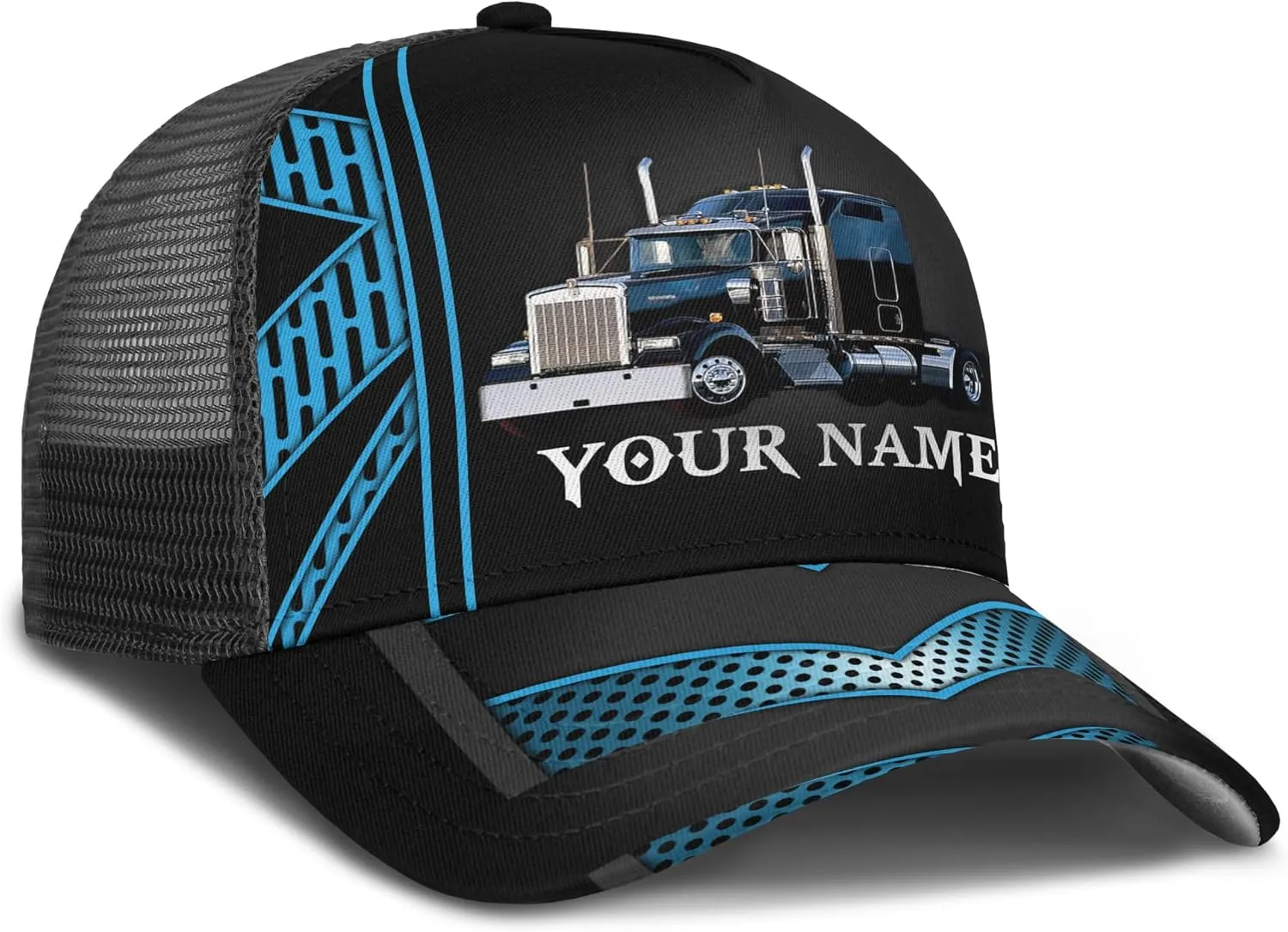 Fashion Trucker Mesh Trucker Hats Personalized Semi Truck and Leather Pattern Netback Cap for Truck Driver