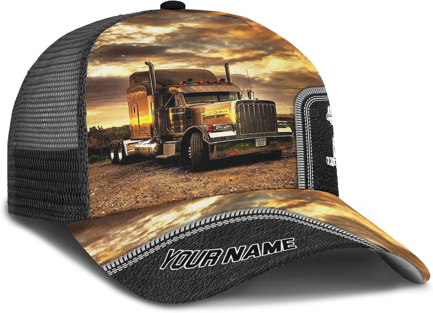 Fashion Trucker Mesh Trucker Hats Personalized Semi Truck and Leather Pattern Netback Cap for Truck Driver