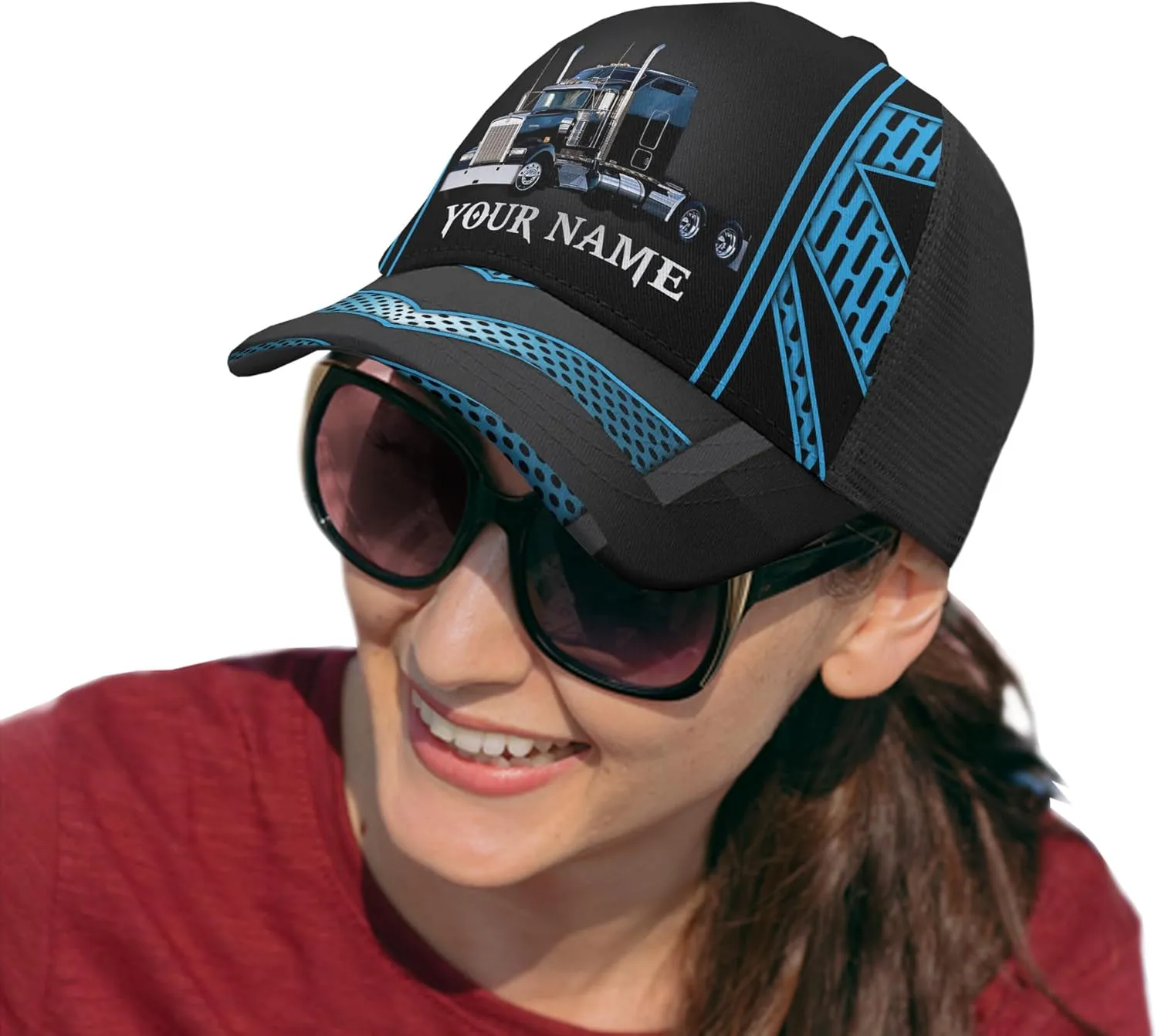 Fashion Trucker Mesh Trucker Hats Personalized Semi Truck and Leather Pattern Netback Cap for Truck Driver
