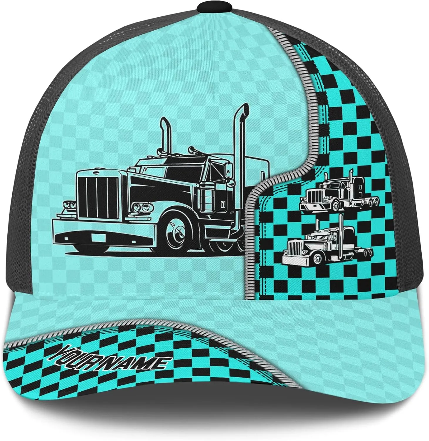 Fashion Trucker Mesh Trucker Hats Personalized Semi Truck and Leather Pattern Netback Cap for Truck Driver