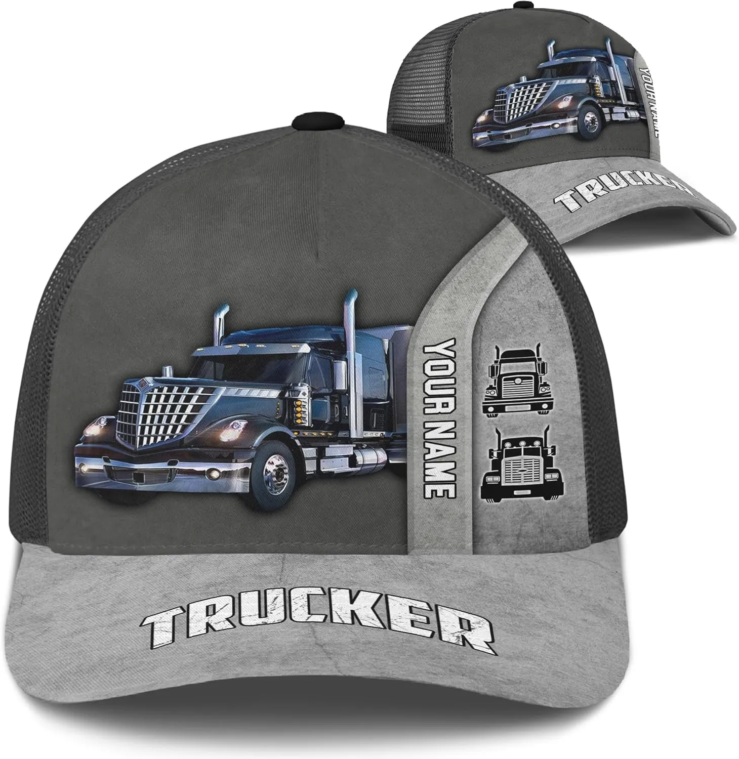Fashion Trucker Mesh Trucker Hats Personalized Semi Truck and Leather Pattern Netback Cap for Truck Driver