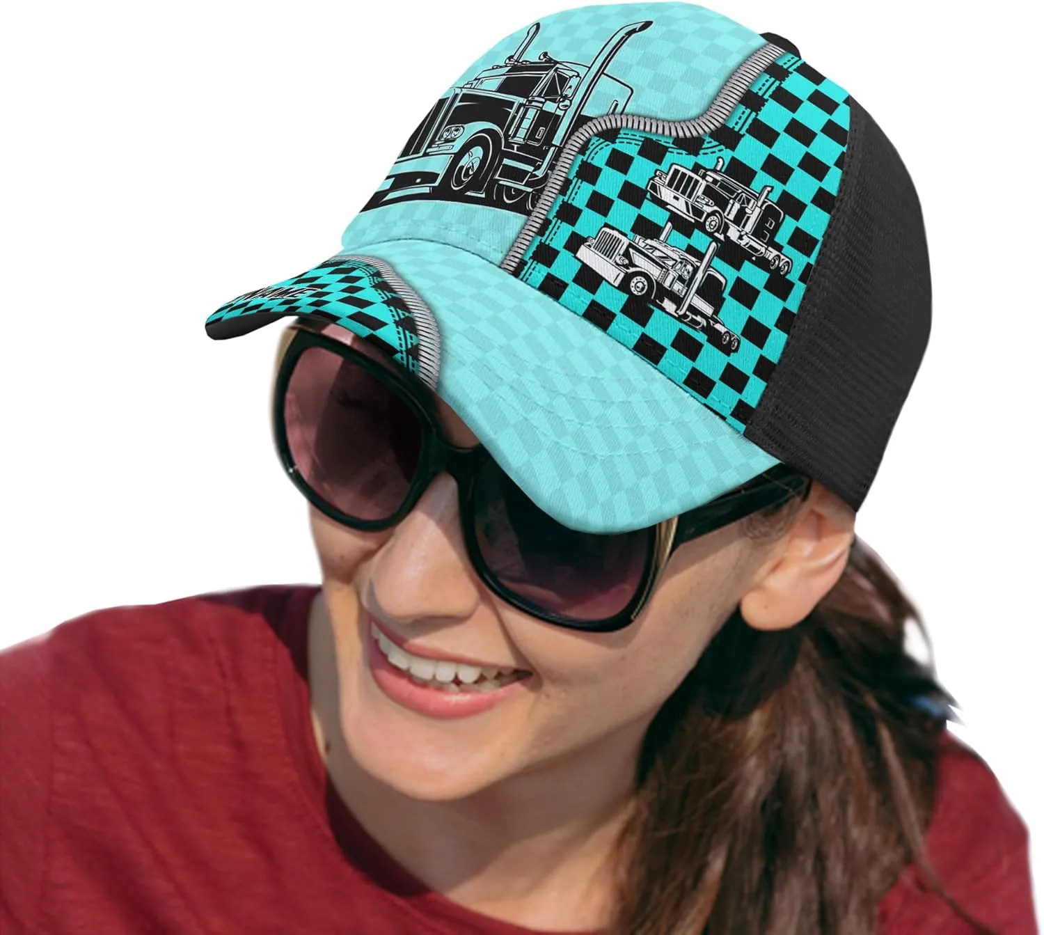 Fashion Trucker Mesh Trucker Hats Personalized Semi Truck and Leather Pattern Netback Cap for Truck Driver