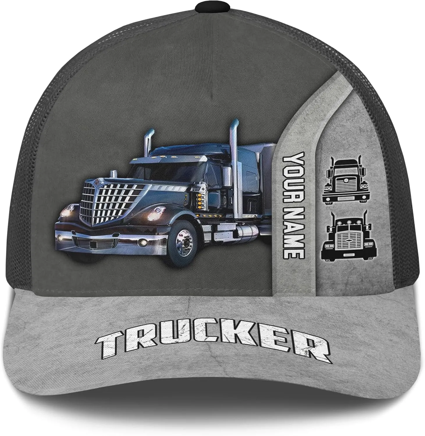Fashion Trucker Mesh Trucker Hats Personalized Semi Truck and Leather Pattern Netback Cap for Truck Driver