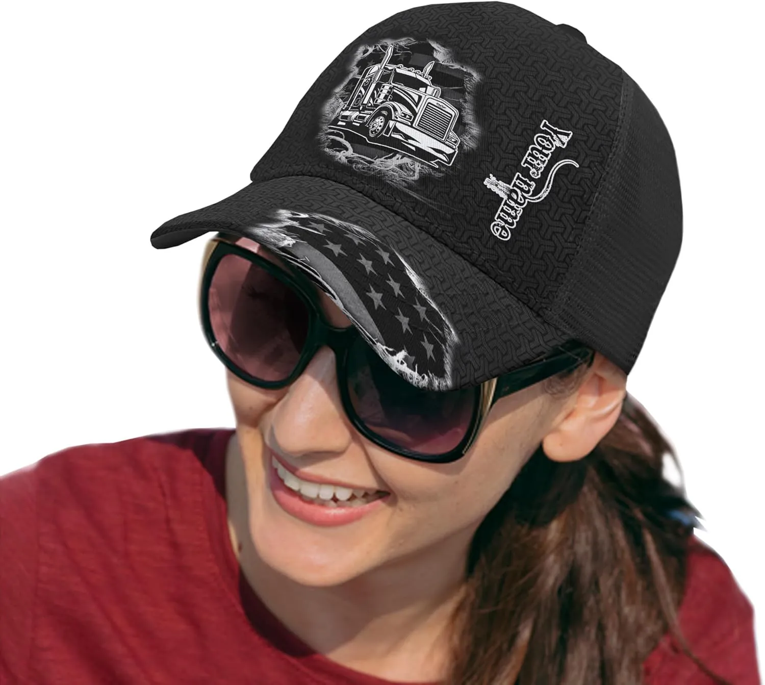 Fashion Trucker Mesh Trucker Hats Personalized Semi Truck and Leather Pattern Netback Cap for Truck Driver