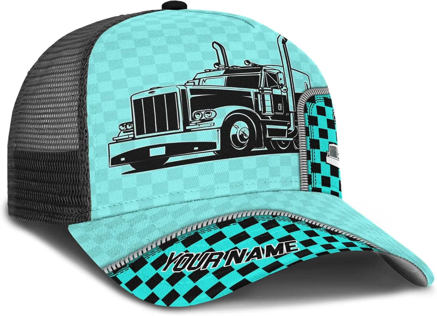 Fashion Trucker Mesh Trucker Hats Personalized Semi Truck and Leather Pattern Netback Cap for Truck Driver