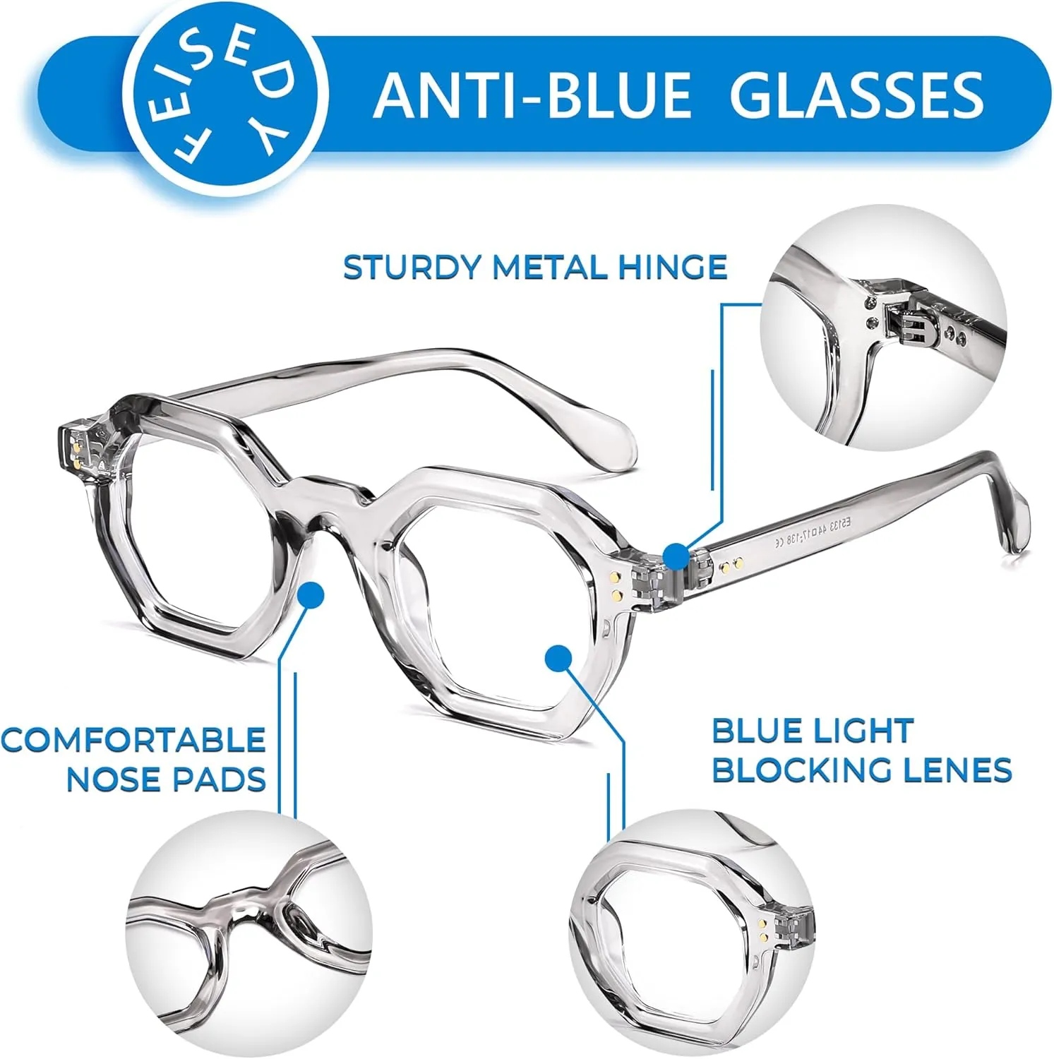 FEISEDY Retro Octagon Blue Light Glasses for Women Men Vintage Polygon Anti Glare Eyeglasses B0102