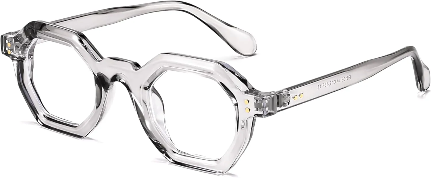 FEISEDY Retro Octagon Blue Light Glasses for Women Men Vintage Polygon Anti Glare Eyeglasses B0102
