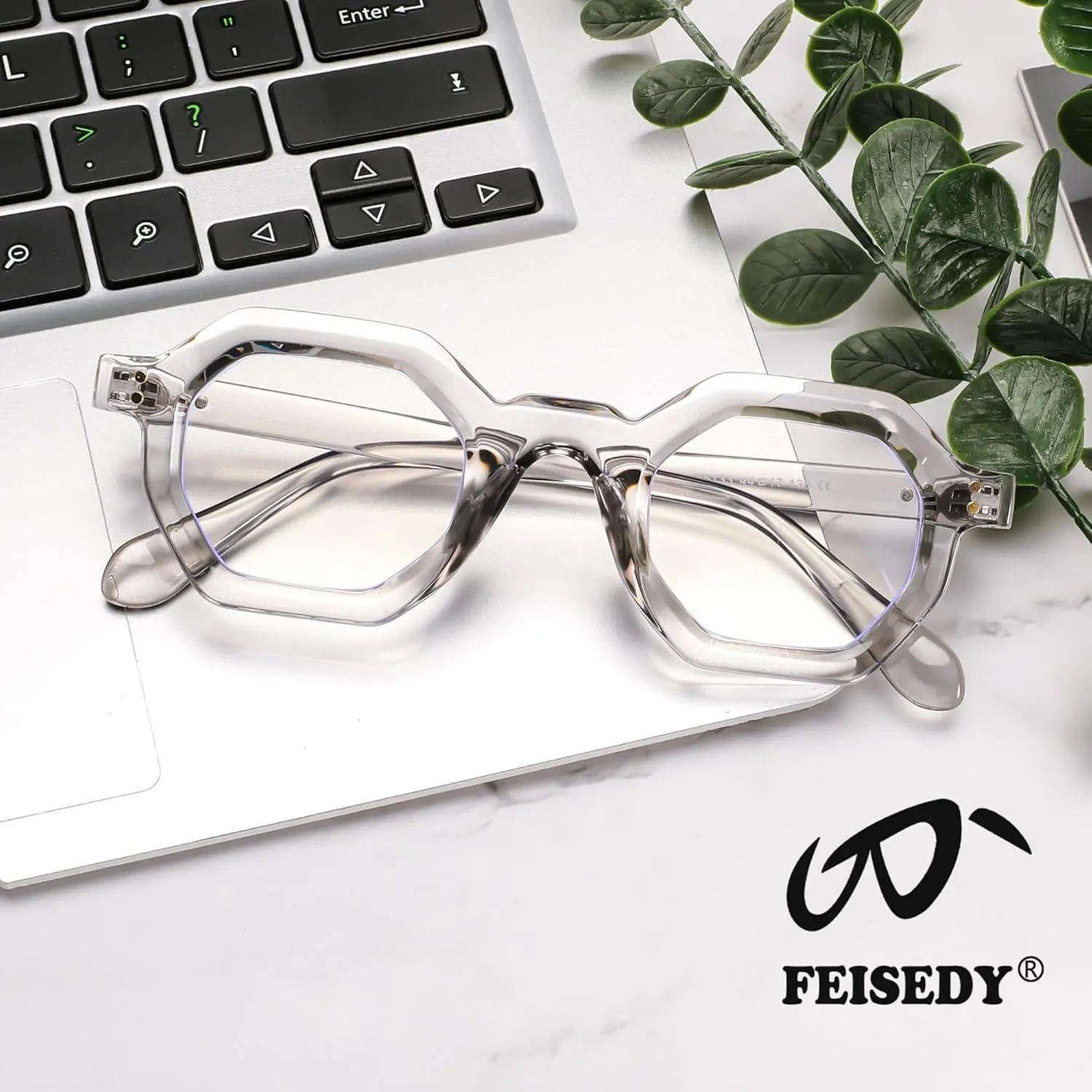 FEISEDY Retro Octagon Blue Light Glasses for Women Men Vintage Polygon Anti Glare Eyeglasses B0102