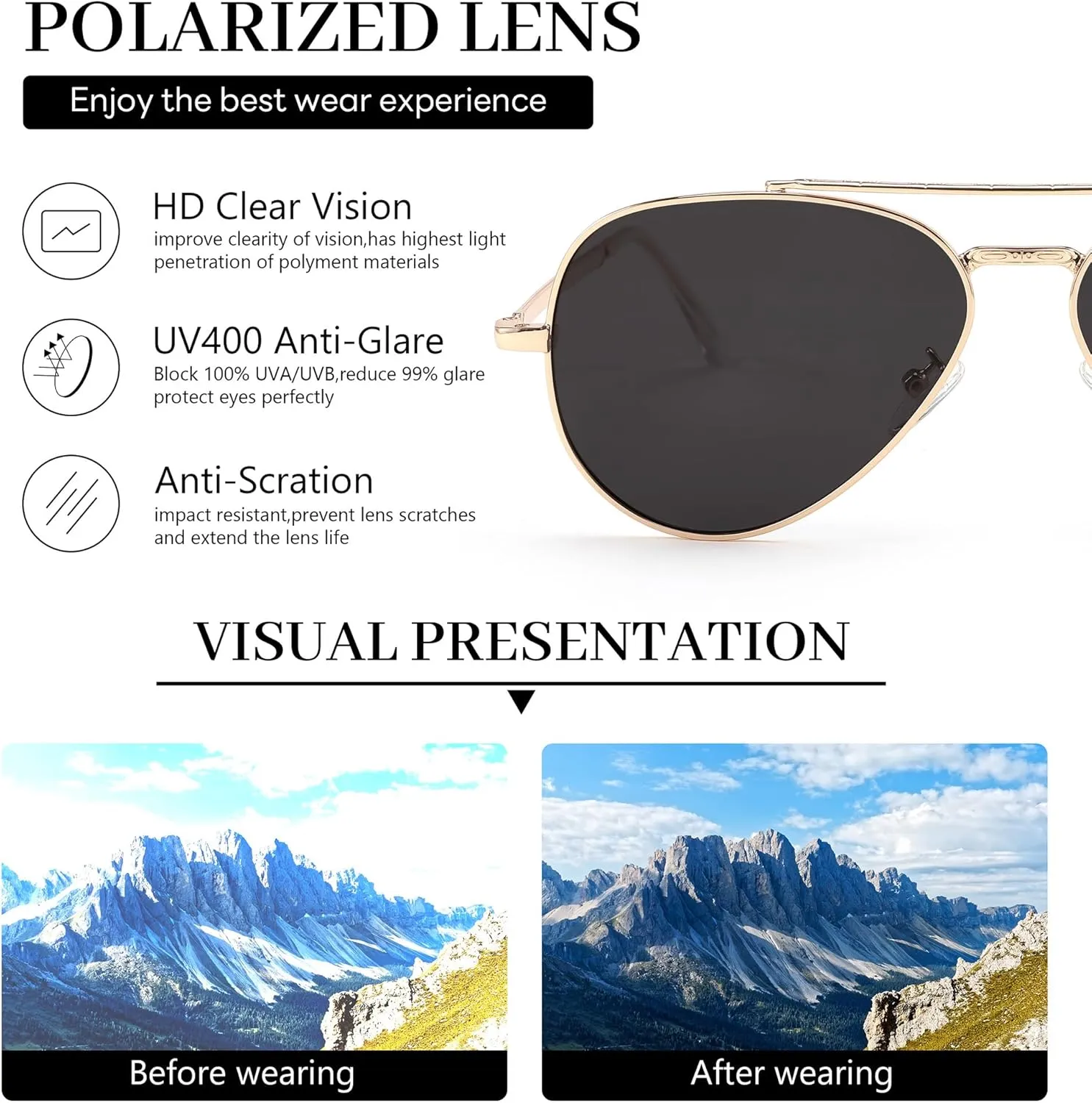 FEISEDY Sunglasses Womens, Aviator Polarized Men, Classic Metal Frame Pilot Shades B9113