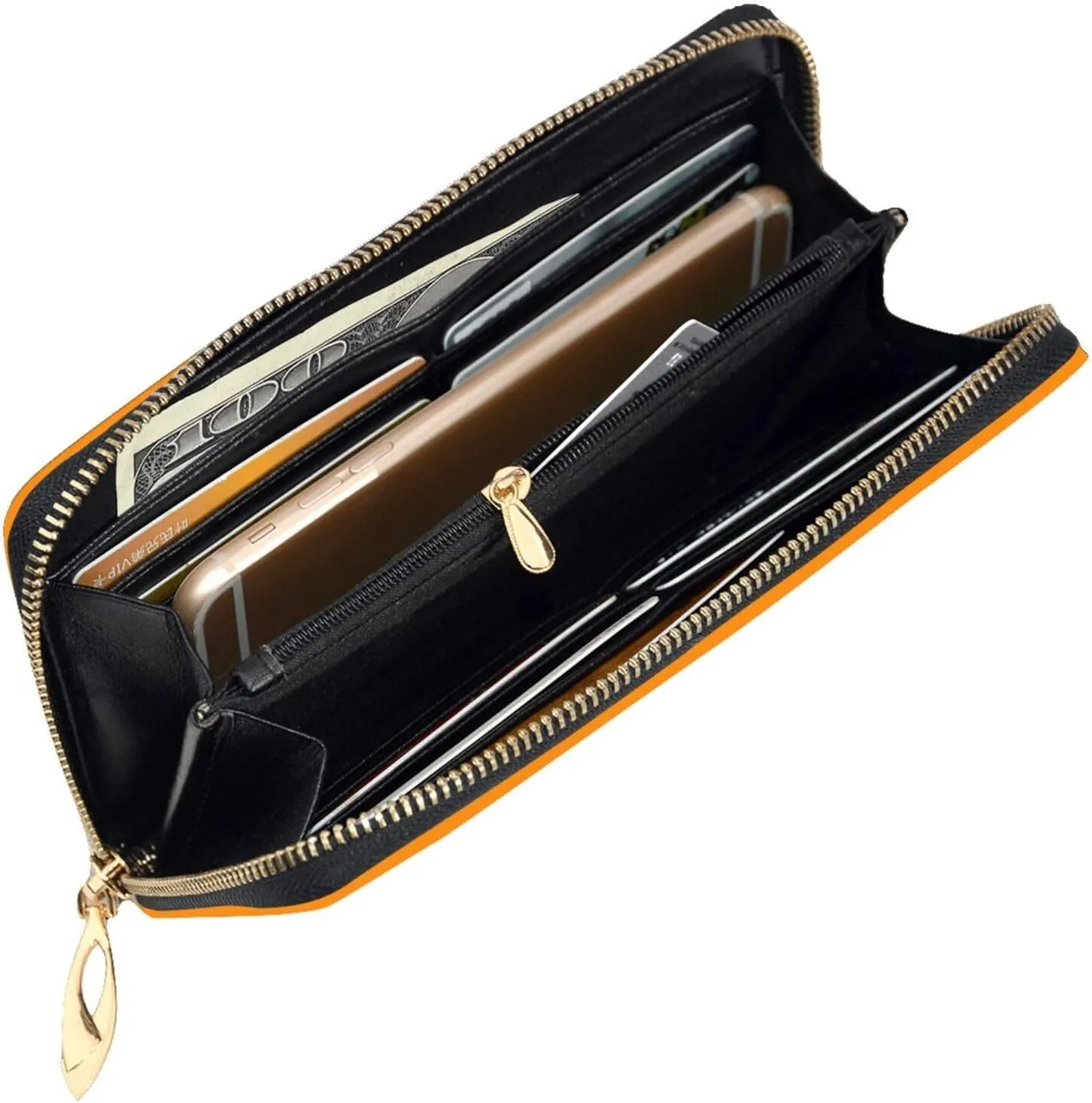 FEMOS Stylish Long Wallet,Leather Zip Wallet Coin Purse Clutch Bag,Large Capacity Credit Card Organizer Bag/Apricot/Long Purse For Women And Men