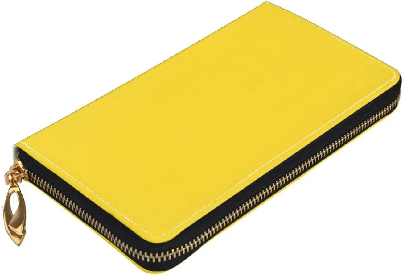 FEMOS Stylish Long Wallet,Leather Zip Wallet Coin Purse Clutch Bag,Large Capacity Credit Card Organizer Bag/Bergamot Yellow/Long Purse For Women And Men