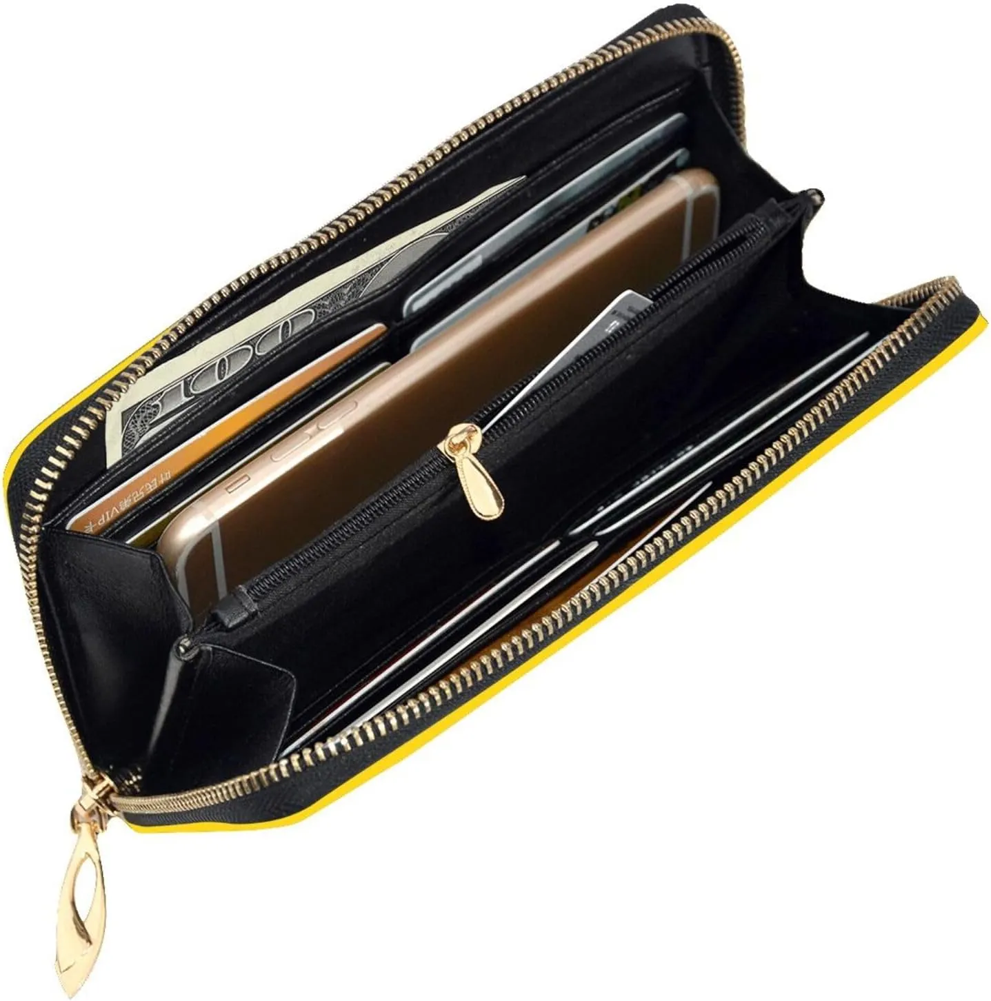 FEMOS Stylish Long Wallet,Leather Zip Wallet Coin Purse Clutch Bag,Large Capacity Credit Card Organizer Bag/Bergamot Yellow/Long Purse For Women And Men