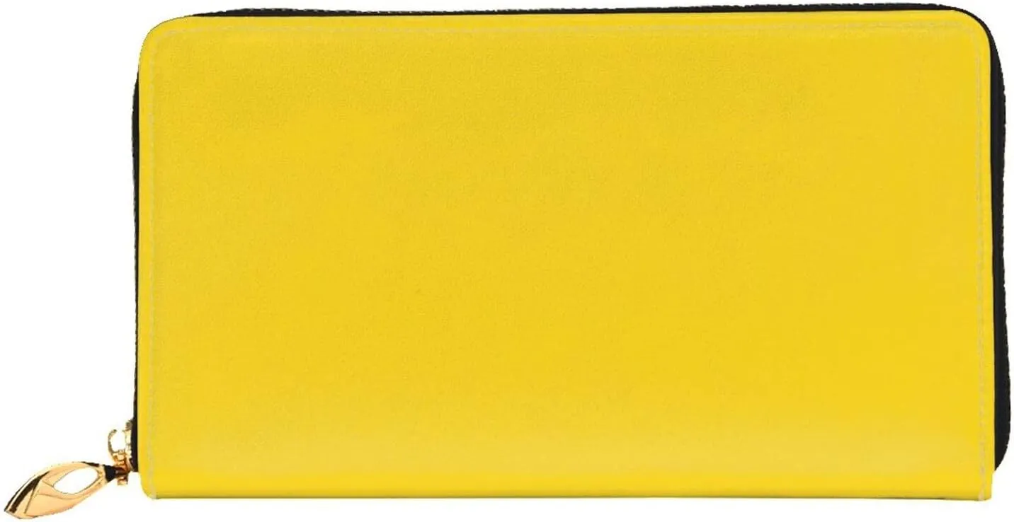 FEMOS Stylish Long Wallet,Leather Zip Wallet Coin Purse Clutch Bag,Large Capacity Credit Card Organizer Bag/Bergamot Yellow/Long Purse For Women And Men