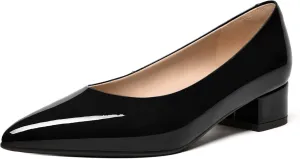 FEMSTEP Women's Low Heels Pointed Toe Casual Patent Leather Slip On Chunky Pumps Shoes 1.5 Inch
