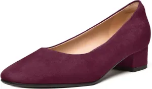 FEMSTEP Women's Low Heels Suede Leather Block Casual Square Toe Slip On Chunky Pumps Shoes 1.5 Inch