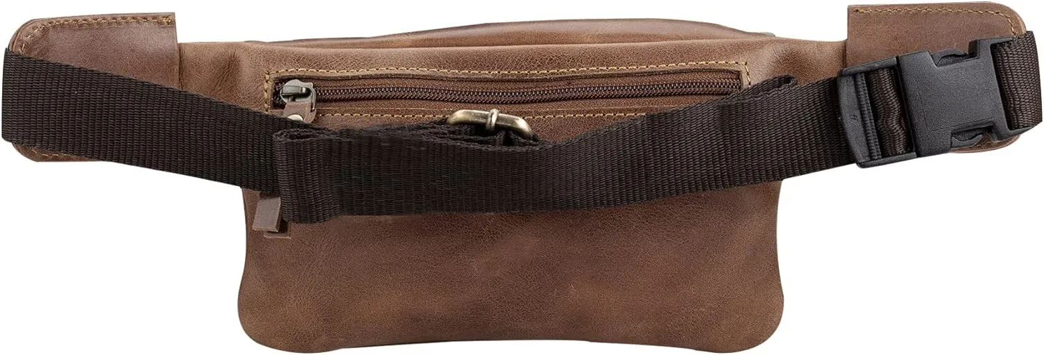 Finelaer Leather Waist Fanny Pack- Travel Bag for Men & Women (Almond)