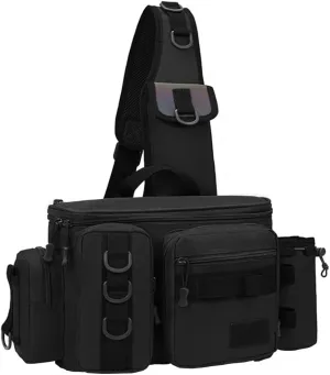 Fishing Tackle Bag Fishing Gear Storage Bag Shoulder Bag Large Capacity with Multi Pockets and Hooks Waterproof for Saltwater or Freshwater Fishing Size 16.5 * 6.7 * 8.2in, Black