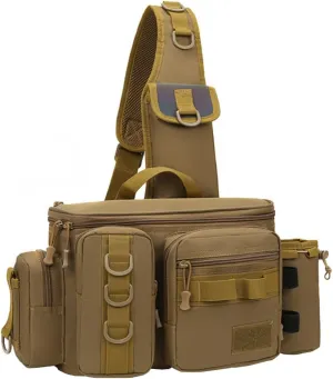 Fishing Tackle Bag Fishing Gear Storage Bag Shoulder Bag Large Capacity with Multi Pockets and Hooks Waterproof for Saltwater or Freshwater Fishing Size 16.5 * 6.7 * 8.2in, Brown