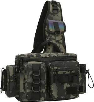 Fishing Tackle Bag Fishing Gear Storage Bag Shoulder Bag Large Capacity with Multi Pockets and Hooks Waterproof for Saltwater or Freshwater Fishing Size 16.5 * 6.7 * 8.2in, Green Camo
