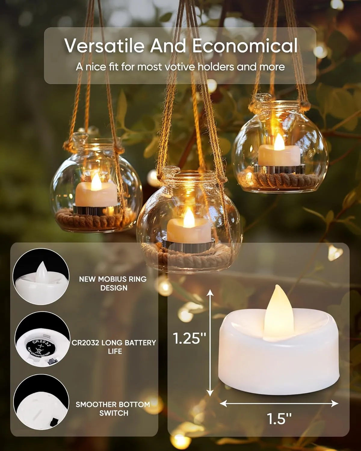 Flameless LED Tea Lights - 12 Pack Battery Operated Candles With 6 Hours Timer Auto for Halloween Christmas Wedding Decor - 1.5'' D X 1.25'' H, Warm White