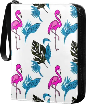Flamingos Card Binder 4 Pockets, 400 Pockets Trading Card Binder Removable Card Albums Card Holder for Games, Sports, Football, Baseball Cards