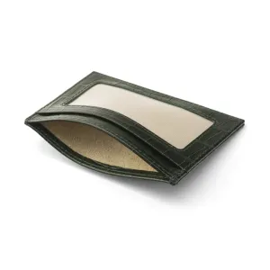 Flat Leather Credit Card Wallet With ID Window - Green Croc-Effect