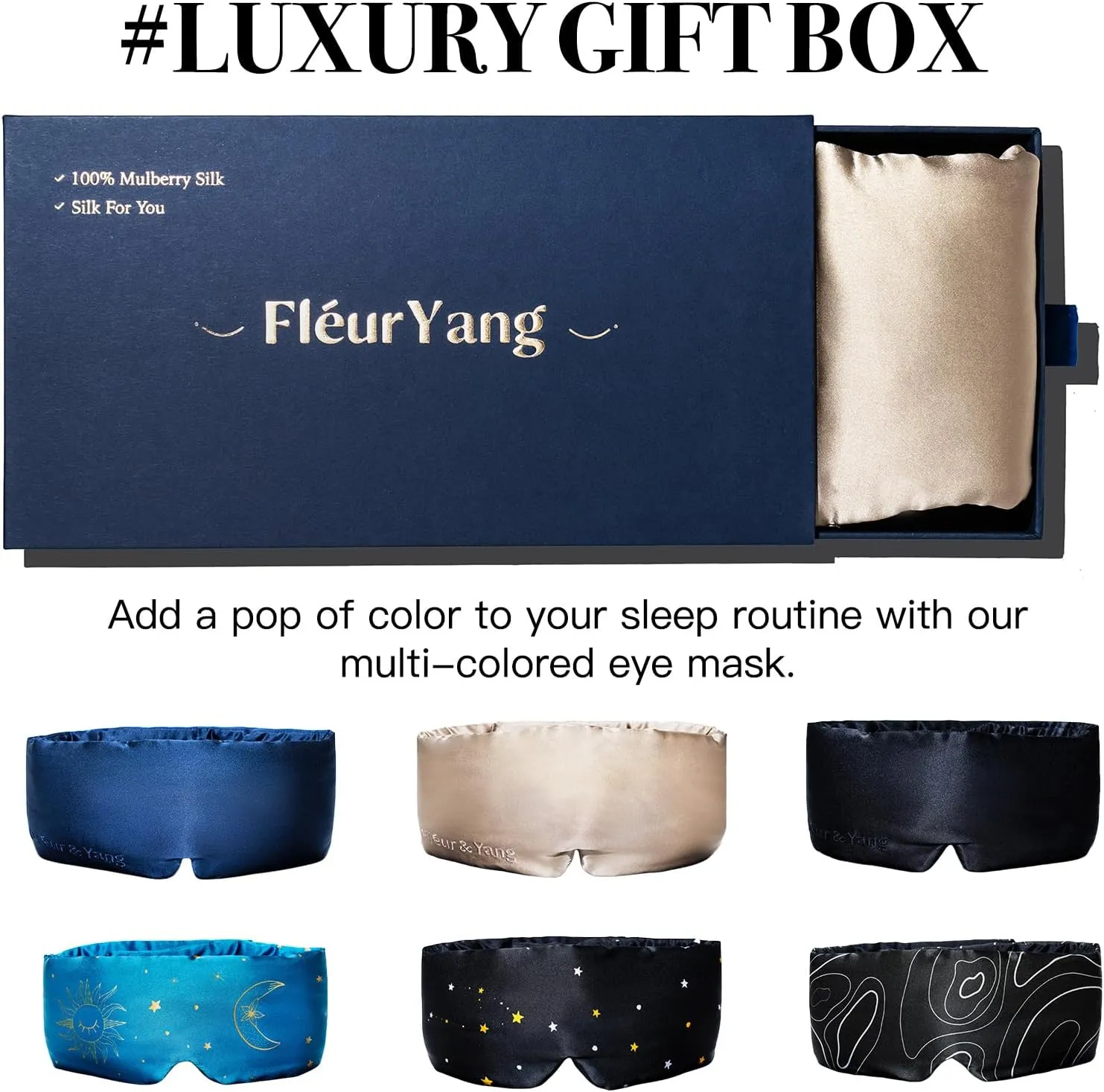 Fleur&Yang Silk Sleep Mask, Adjustable Blackout Sleeping Mask for Men Women, Soft Breathable 100% Mulberry Silk Fabric, Cooling Eye Cover Blindfold for DeepSleep or Meditation (Flax Gold)