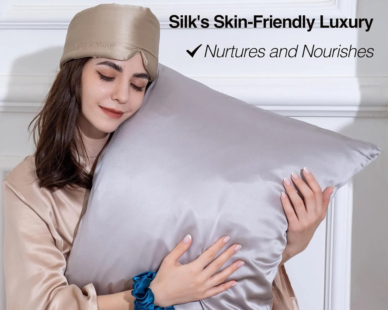 Fleur&Yang Silk Sleep Mask, Adjustable Blackout Sleeping Mask for Men Women, Soft Breathable 100% Mulberry Silk Fabric, Cooling Eye Cover Blindfold for DeepSleep or Meditation (Flax Gold)