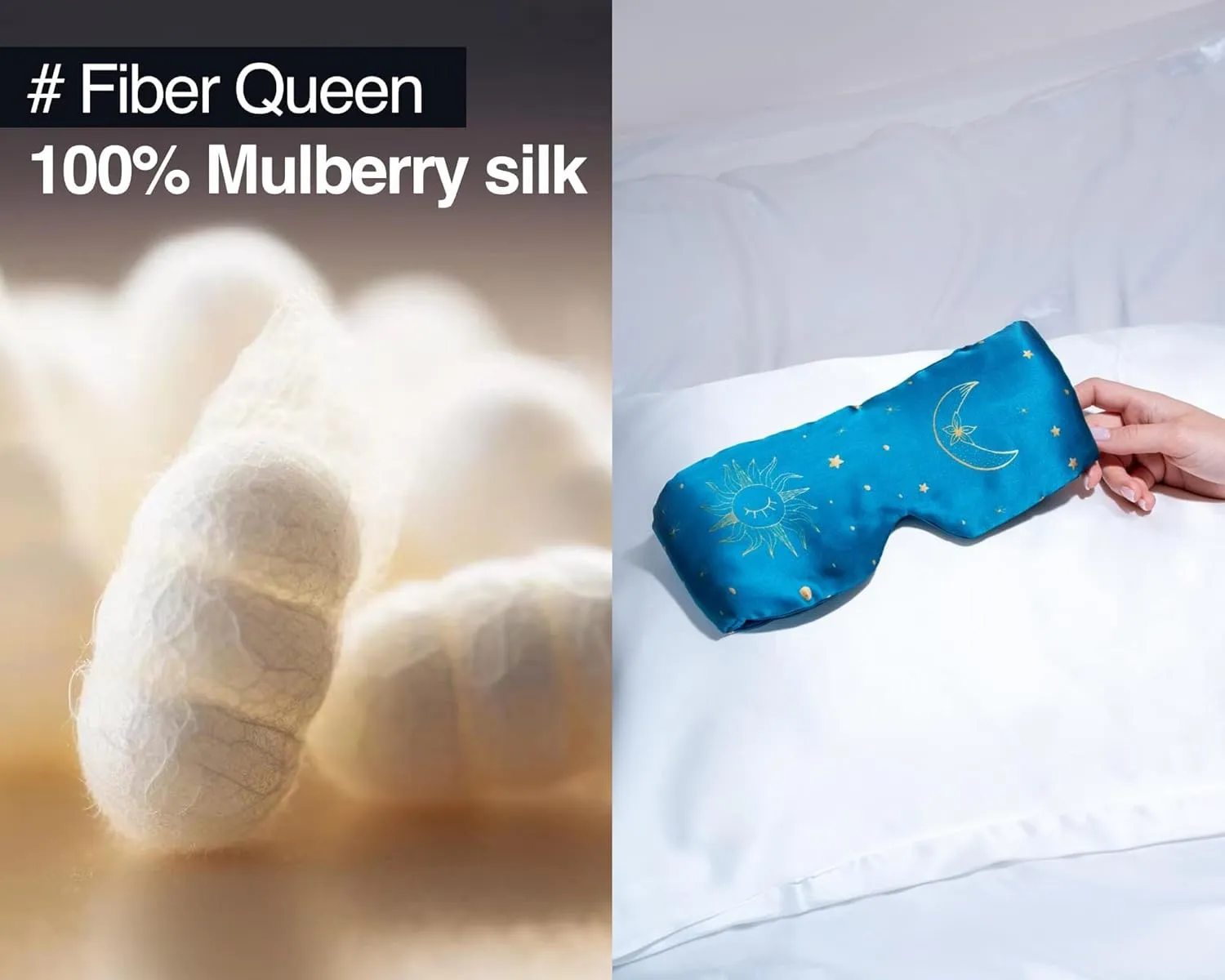 Fleur&Yang Silk Sleep Mask, Adjustable Blackout Sleeping Mask for Men Women, Soft Breathable 100% Mulberry Silk Fabric, Cooling Eye Cover Blindfold for DeepSleep or Meditation(Luna)