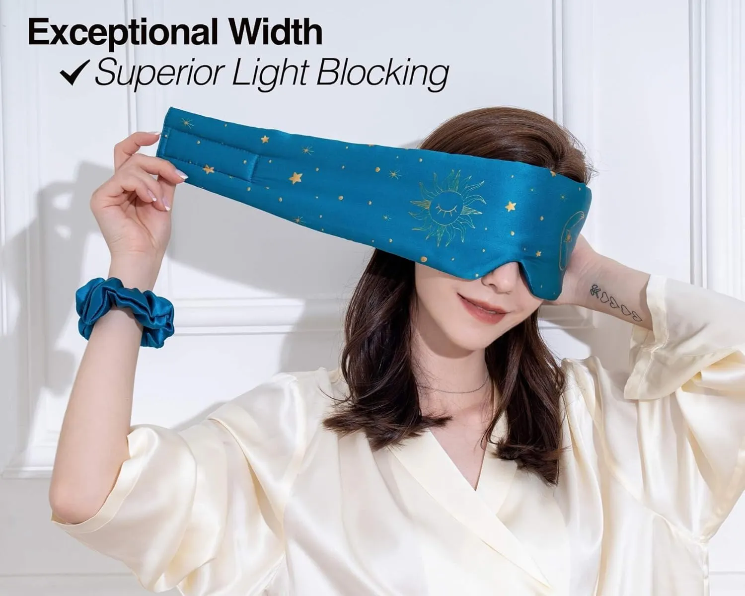 Fleur&Yang Silk Sleep Mask, Adjustable Blackout Sleeping Mask for Men Women, Soft Breathable 100% Mulberry Silk Fabric, Cooling Eye Cover Blindfold for DeepSleep or Meditation(Luna)
