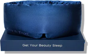 Fleur&Yang Silk Sleep Mask, Adjustable Blackout Sleeping Mask for Men Women, Soft Breathable 100% Mulberry Silk Fabric, Cooling Eye Cover Blindfold (Navy Blue)