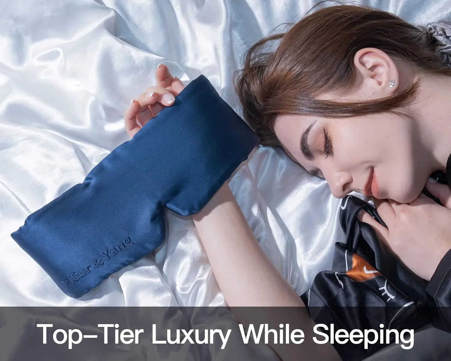 Fleur&Yang Silk Sleep Mask, Adjustable Blackout Sleeping Mask for Men Women, Soft Breathable 100% Mulberry Silk Fabric, Cooling Eye Cover Blindfold (Navy Blue)