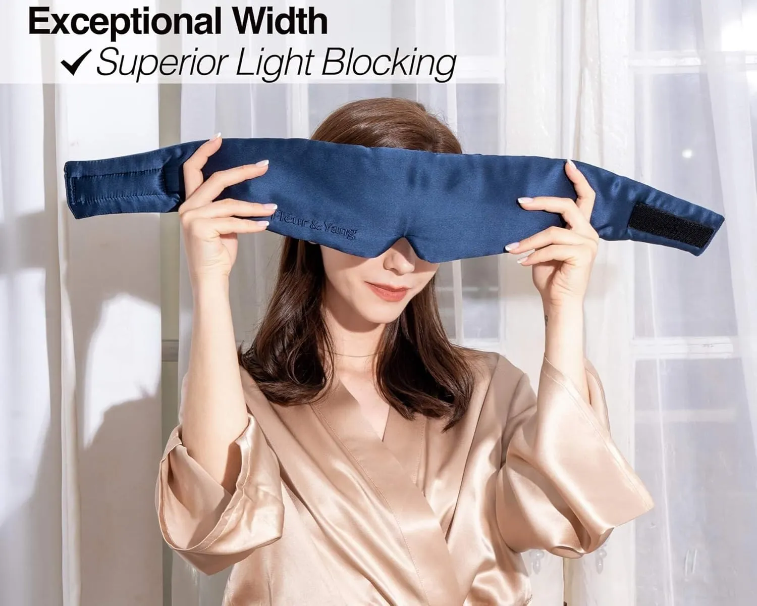 Fleur&Yang Silk Sleep Mask, Adjustable Blackout Sleeping Mask for Men Women, Soft Breathable 100% Mulberry Silk Fabric, Cooling Eye Cover Blindfold (Navy Blue)
