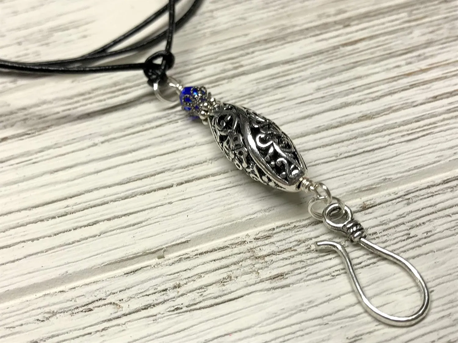 Floral Filigree Adjustable Portuguese Knitting Necklace for Knitters, Leather Cord