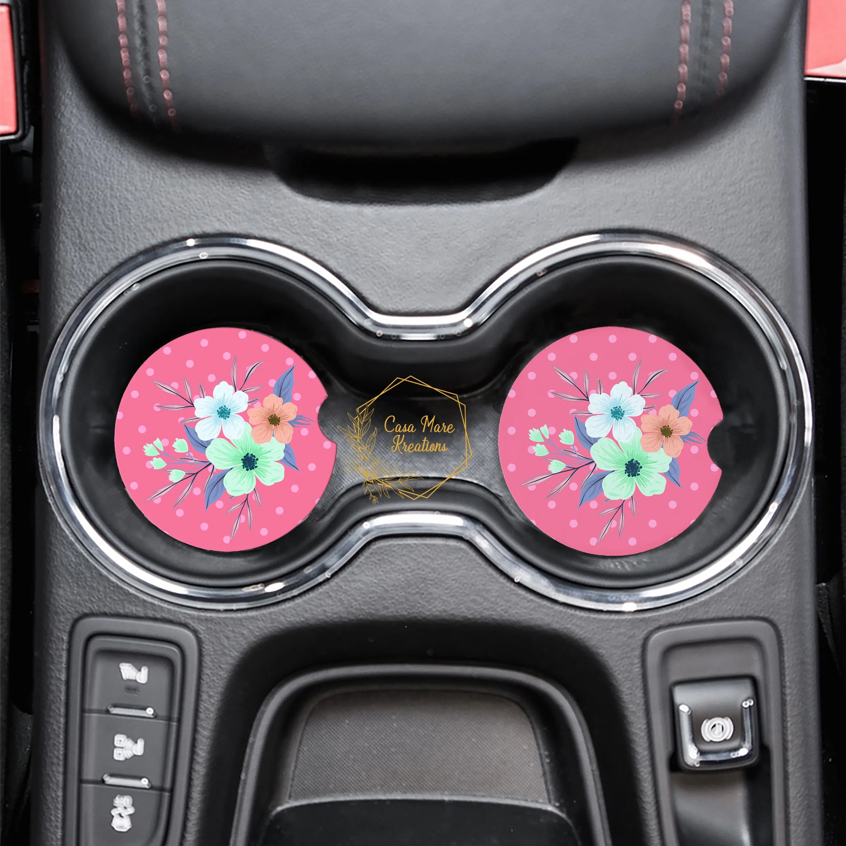 Floral Polka Dot Print 2.75" Car Coasters