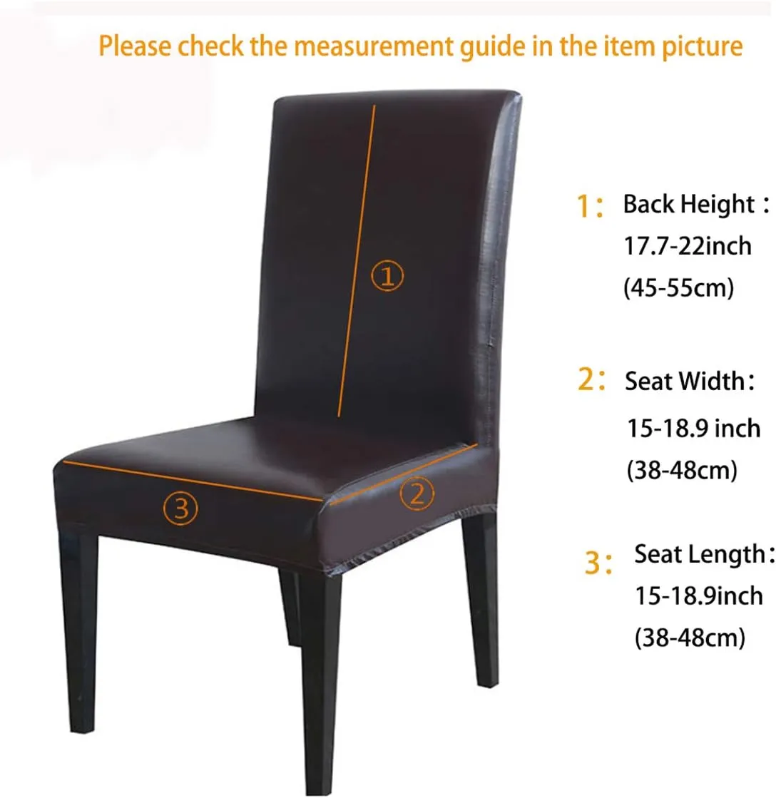 FLYPARTY Stretch Solid Pu Leather Waterproof Dining Chair Cover Slipcover Removable Washable Short Dining Chair Cover Protector Seat Solid Slipcovers for Hotel,Dining Room,Wedding (Brown, 4)