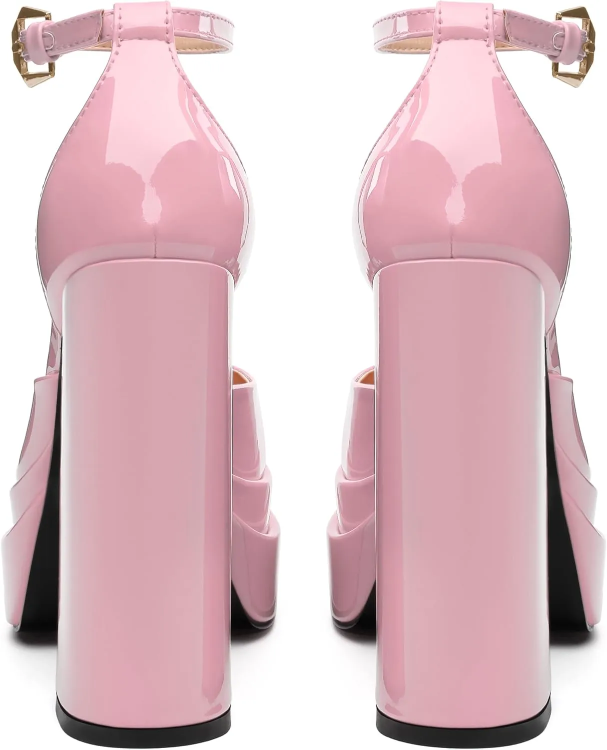 FOGEENA Platform Chunky Heels for Women Block High Heels Patent Closed Round Toe Ankle Strap 5.9 Inch Pumps Fashion Dating Prom Party Dress Shoes