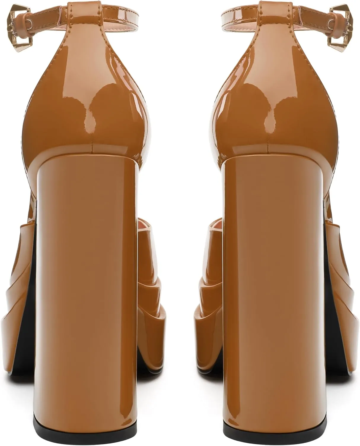 FOGEENA Platform Chunky Heels for Women Block High Heels Patent Closed Round Toe Ankle Strap 5.9 Inch Pumps Fashion Dating Prom Party Dress Shoes