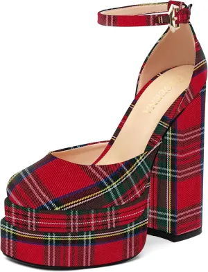 FOGEENA Platform Chunky Heels for Women Block High Heels Patent Closed Round Toe Ankle Strap 5.9 Inch Pumps Fashion Dating Prom Party Dress Shoes